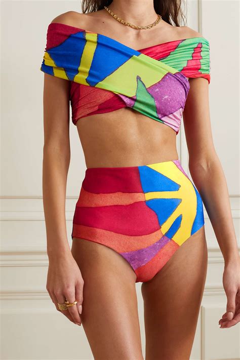 Mara Hoffman Lorina Off The Shoulder Wrap Effect Printed Bikini Top Net A Porter