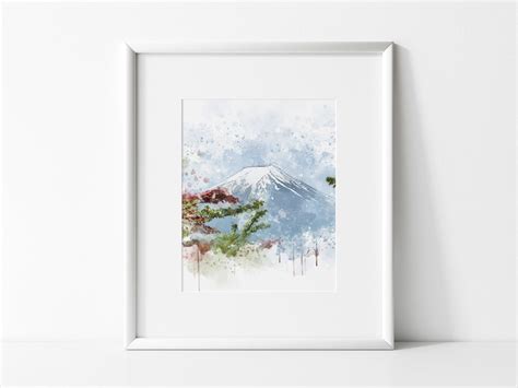 Mount Fuji Watercolor Painting Instant Download Wall Art Etsy