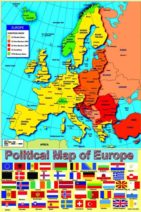 Laminated Political Map Of Europe Poster Wall Chart A2 Size