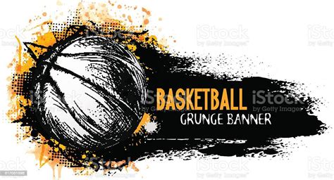 Hand Drawn Vector Grunge Banner With Basketball Ball Stock Illustration