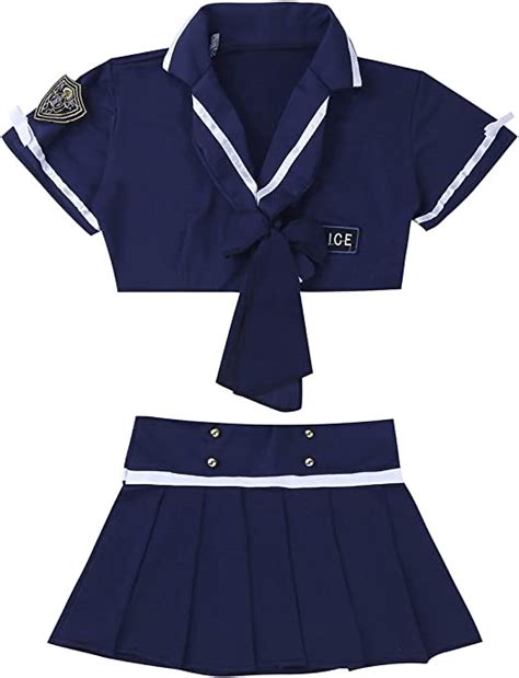 alvivi sexy women s police officer crop cop pleated mini skirt cosplay costume