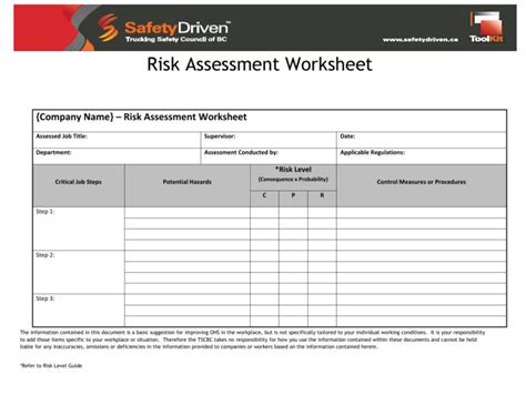 33 Risk Assessment Worksheet Template Support Worksheet Gambaran