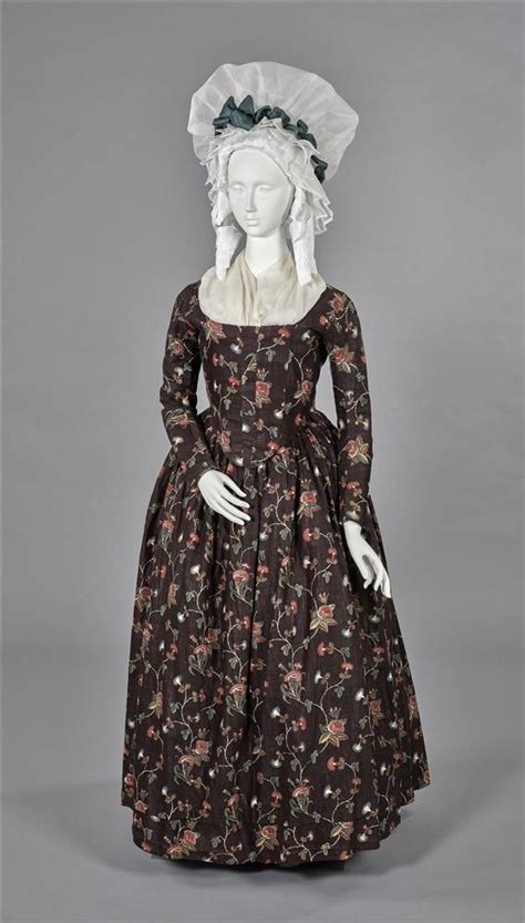 Dress C 1785 Block Printed And Painted Lazed Cotton With Linen Lined