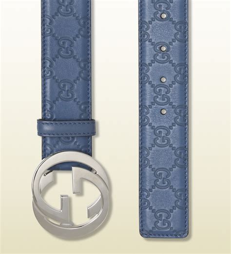 Gucci Sky Blue Guccissima Leather Belt With Interlocking G Buckle In