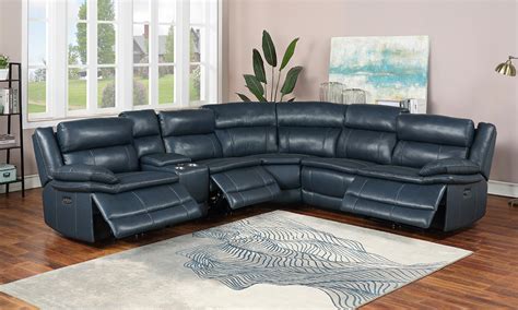 You will want everyone you know to feel the superior comfort that the colfax 6 piece leather power reclining sectional offers. Top Grain Blue Leather Power Reclining Sectional with ...