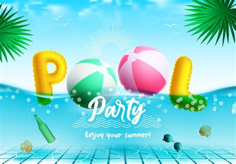Summer Party Vector Concept Design Pool Party Typography Creative Text With Floating Beach Ball