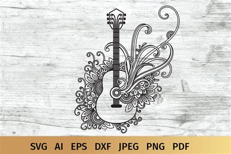 Music Svg Guitar Floral Zentangle Svg 443295 Illustrations