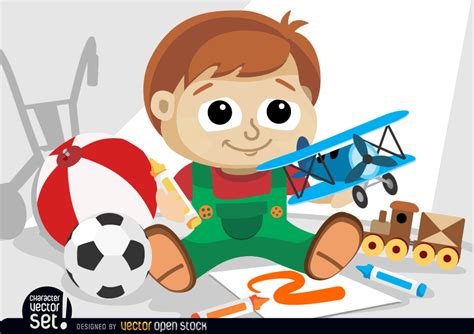 Hay muchos temas en juego cuando hablamos de conductas de riesgo. Niño Pequeño Jugando Con Juguetes - Descargar Vector