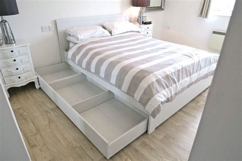 Ikea brusali bed frame with 4 large drawers on castors give you an extra storage space under the bed.thubs up if you like :)thank you all so much for. IKEA BRUSALI King Size Bed Frame with added Leirsund ...