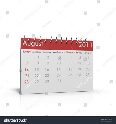 Monthly Calendar August 2011 Spiral On Stock Illustration 67179904