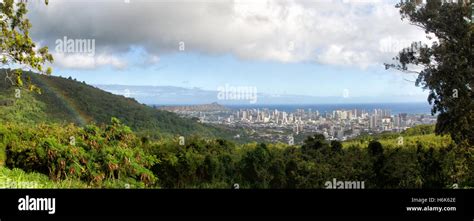 Panoramic View Over Honolulu And The Diamond Head Crater On Oahu