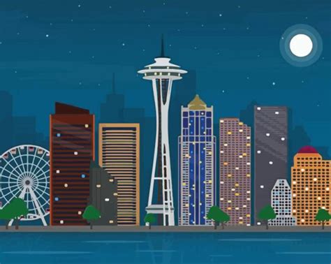 Seattle Night Time Paint By Numbers Paint By Numbers For Adult