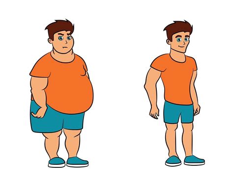 Ajuste De Dibujos Animados Hombres De P Rdida De Peso Antes Y Despu S