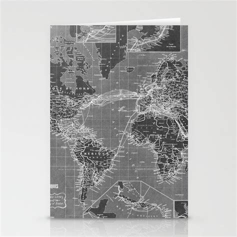 Black And White World Map 1898 Inverse Stationery Cards By