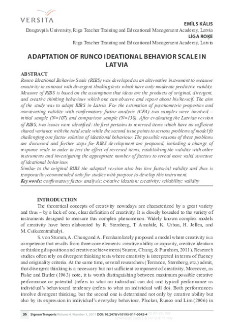 Pdf Adaptation Of Runco Ideational Behavior Scale In Latvia Emīls