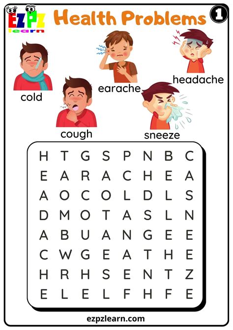 Health Problems Word Search For Kids K5 And Esl Students Free Pdf