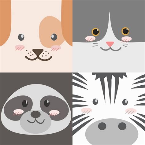 Colección De Caras De Animales De Dibujos Animados Lindo Descargar