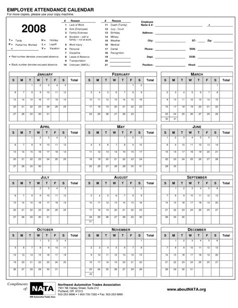 Unique Printable Employee Attendance Calendar Free Printable Calendar
