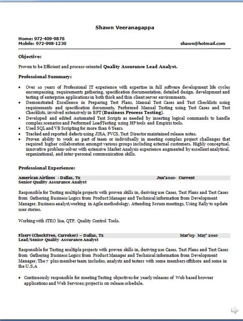 Make sure you choose the right resume format to suit your unique experience and life situation. Oriented Quality Assurance Lead Analyst Sample Resume Format in Word Free Download