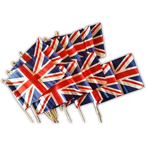 Small Union Jack Flags On Wooden Sticks Set Of 12 Hand Waving Mini