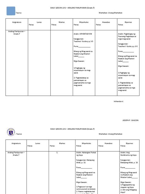 Daily Lesson Log Aral Pan Pdf