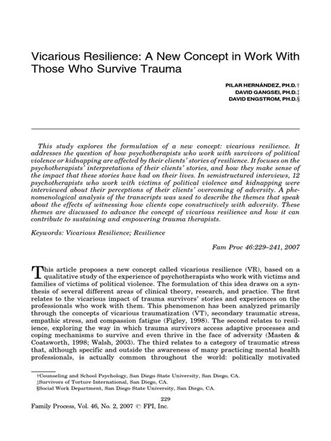 Vicarious Resilience A New Concept In Work With Those Who Survive Trauma Pdf Psychological