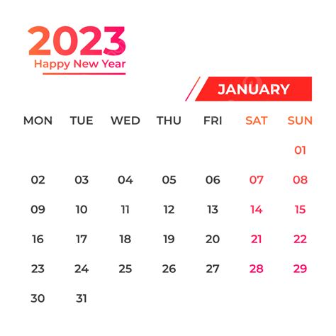 2023 Nuevo Diseño De Plantilla De Calendario De Enero De Una Sola