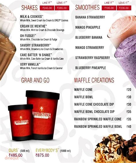 Menu Of Cold Stone Creamery Whitefield Bangalore Dineout Discovery