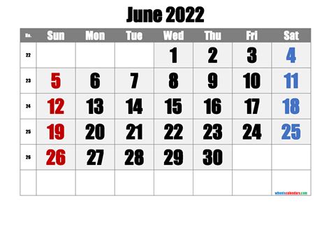 Printable June 2022 Calendar 6 Templates