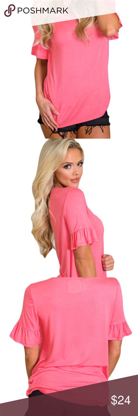 Pink Ruffle Sleeve Top Cute Casual Top Perfect Way To Take Your Casual Look Up A Bit Comes In