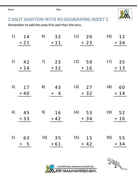 2 Digit Addition Without Regrouping