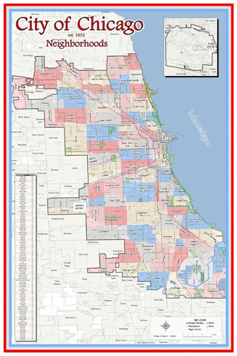 Chicago Neighborhood Map Etsy
