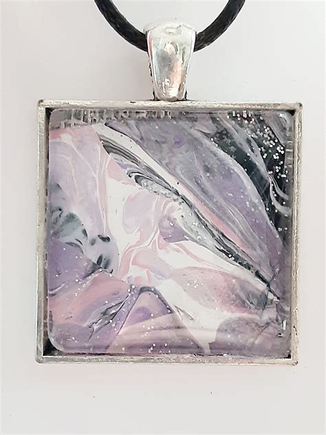 Acrylic Paint Necklace Fluid Art Jewelry Pendant With Rope Etsy