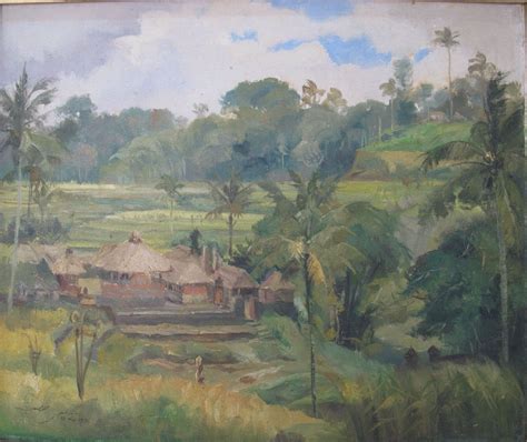 1973 Irrigation Temple By Indonesian Artist Dullah Bali Painting