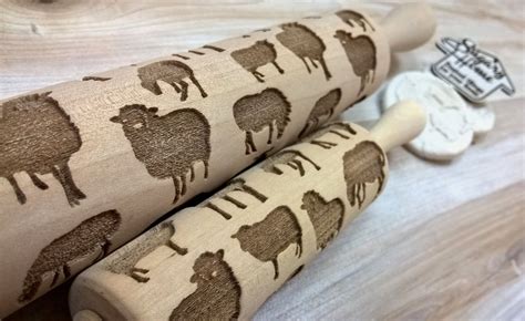Rolling Pin Wooden Laser Cut Stylish Sheeps Rams Pattern Embossing Etsy