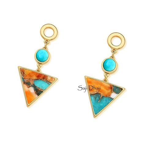 Spiny Mohave Oyster Copper Arizona Turquoise Earrings Triangle