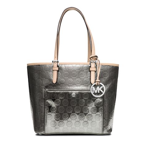 Lyst Michael Kors Jet Set Medium Monogram Tote In Metallic