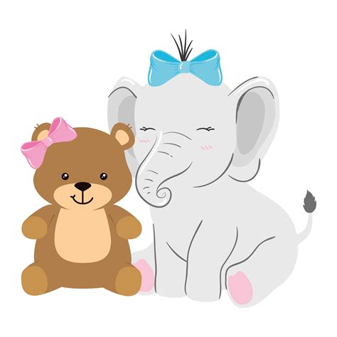 Download cute elephant and bear female isolated icon 1905979 Vector ...