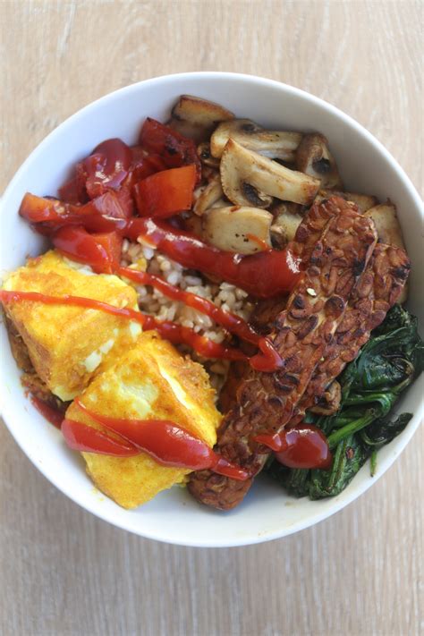 Vegan Breakfast Idea Breakfast Rice Bowl With Tofu Egg Cheap