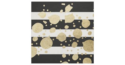Faux Gold Paint Splatter On Black And White Stripes Fabric Zazzle