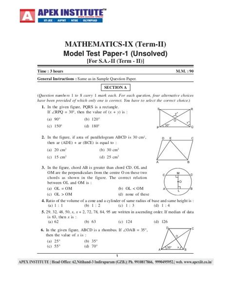 91 Pdf Sample Math Paper Class 9 Free Printable Download Docx Zip