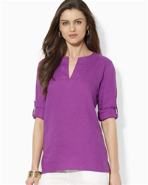 Lyst Ralph Lauren Lauren Three Quarter Sleeve Shirt In Purple