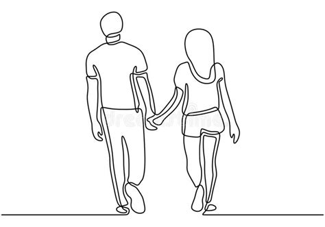 One Line Drawing Couple Holding Hands Romantic Theme Design Vector