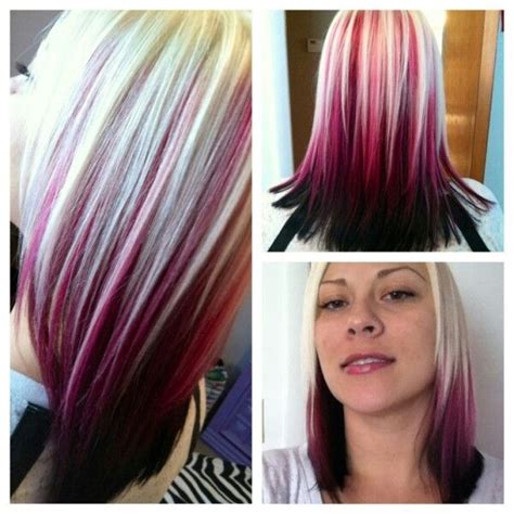 Like ash blonde and platinum blonde. Blonde, burgundy, and black hair | Hair color pink, Red ...