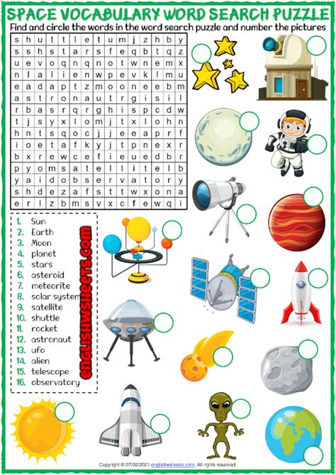 Space Vocabulary Esl Printable Word Search Puzzle Worksheet Space