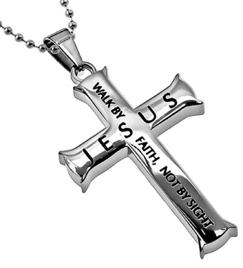 For we know that if our earthly house of this tabernacle were dissolved, we have a building of god, an house not made with hands, eternal in the heavens. 2 Corinthians 5:7 Necklace, Cross Pendant WALK BY FAITH ...