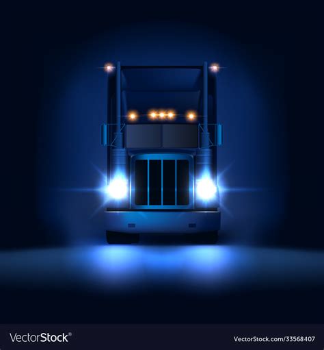 Night Large Classic Big Rig Semi Truck Headlights Vector Image