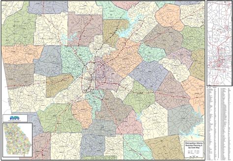 Atlanta Metro Wall Map Large Zip Codes Laminated