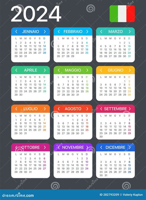 2024 Calendar Vector Template Graphic Illustration Italian Version