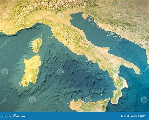 Litalia Mappa Fisica Vista Satellite Mappa Rappresentazione 3d